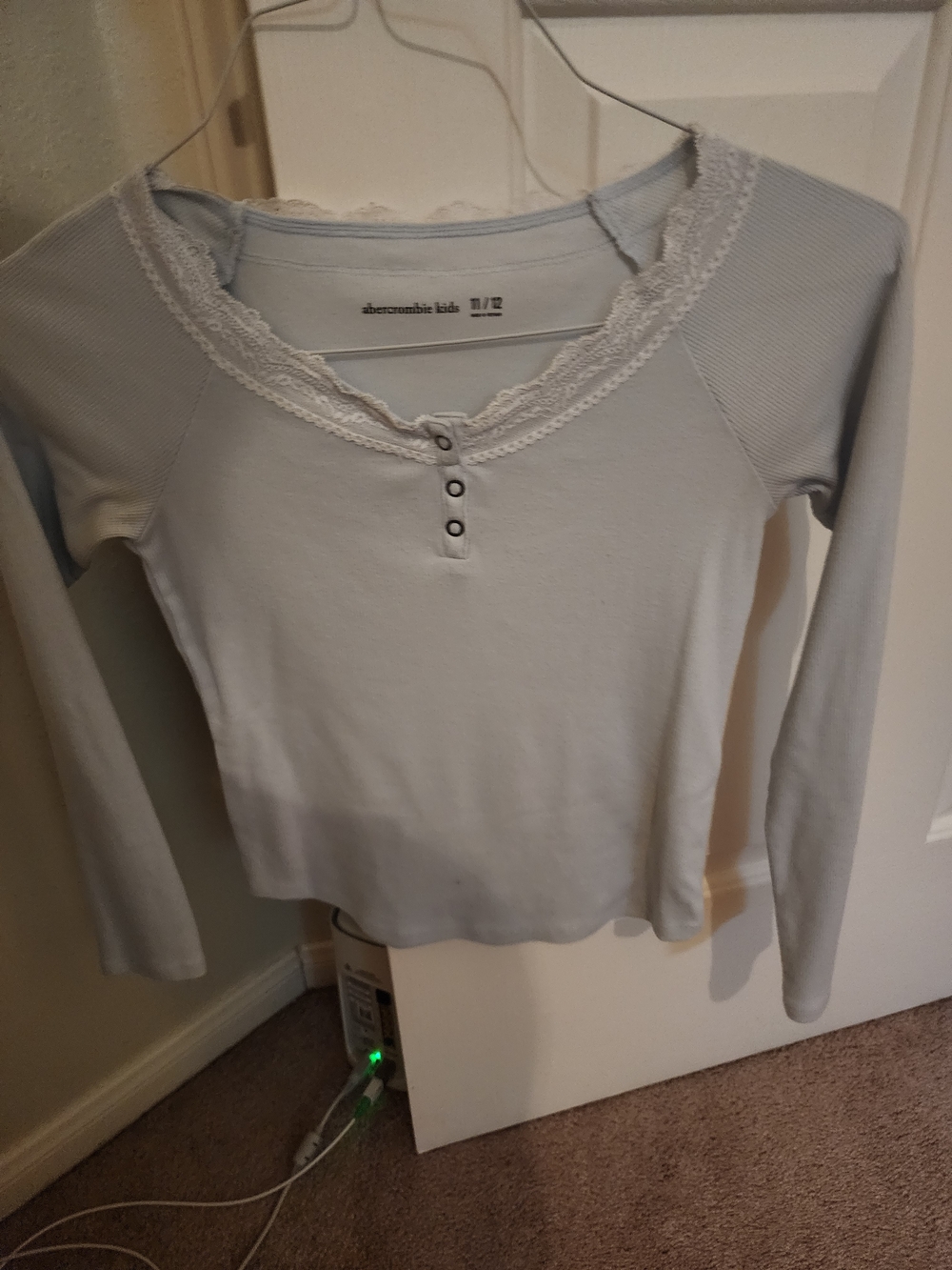 abercrombie kids light blue ribbed lace-trim tank with button front - Picture 2 of 2